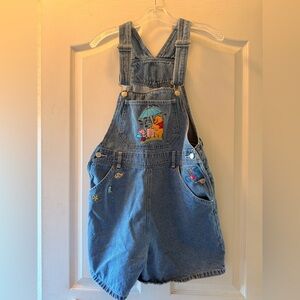 Womens Sm VTG Disney Winnie The Pooh Piglet Denim Bib Short Overall Embroidered